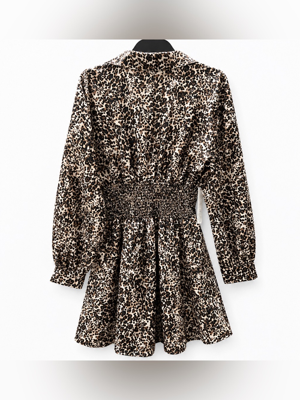 HUTCH Anthropologie Leopard Print Smocked Waist Long Sleeve Mini Dress Sz L - Picture 4 of 8